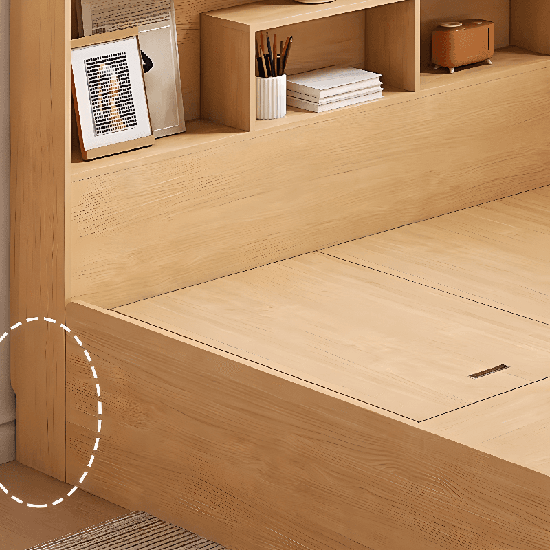 Natural Color Solid Color Bookcase Bed with 3 Storage Boxes for Bedroom