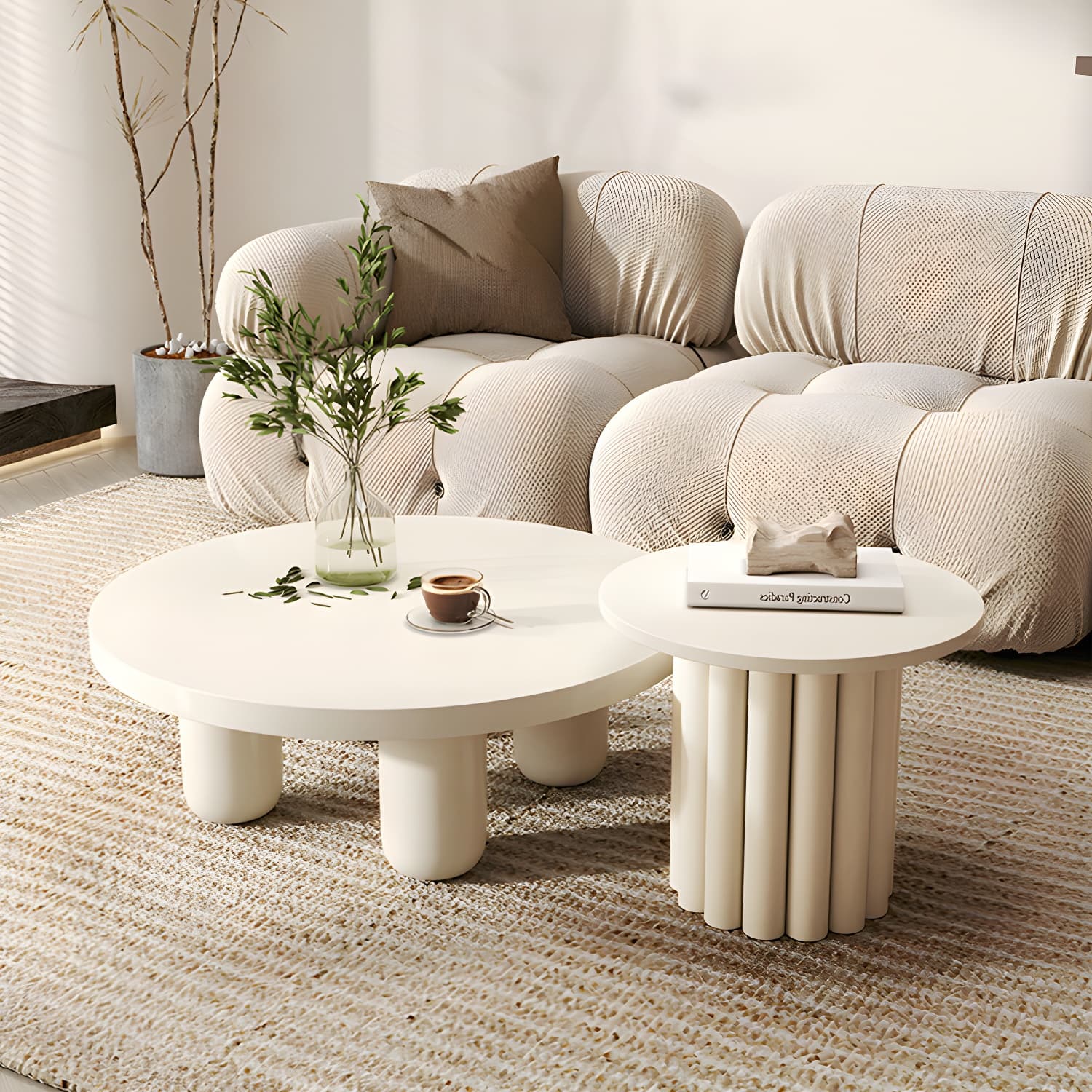 Coffee Cocktail Table 4 Legs Round Wooden Scandinavian Brown - image 4
