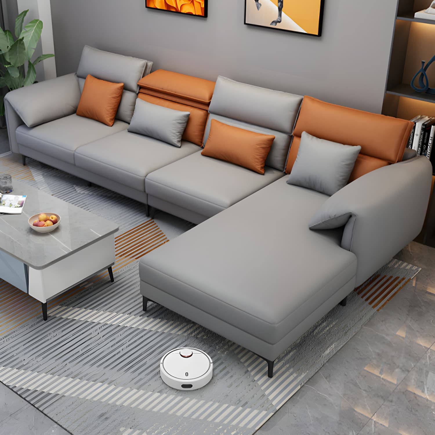 Modern L-Shape Tech Cloth Sofa Chaise with Adjustable Headrests and Storage in 3 Piece Set - image 15
