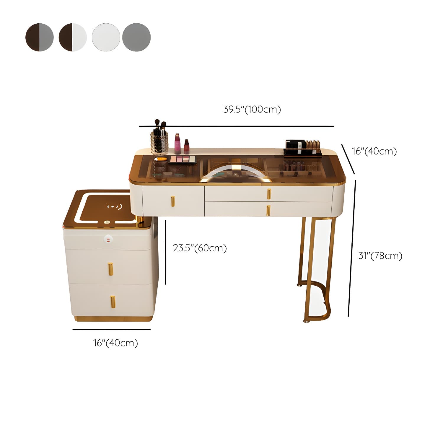 Glam Glass Top Mirrored Vanity Desk and Stool Set with 5 Drawers - image 16