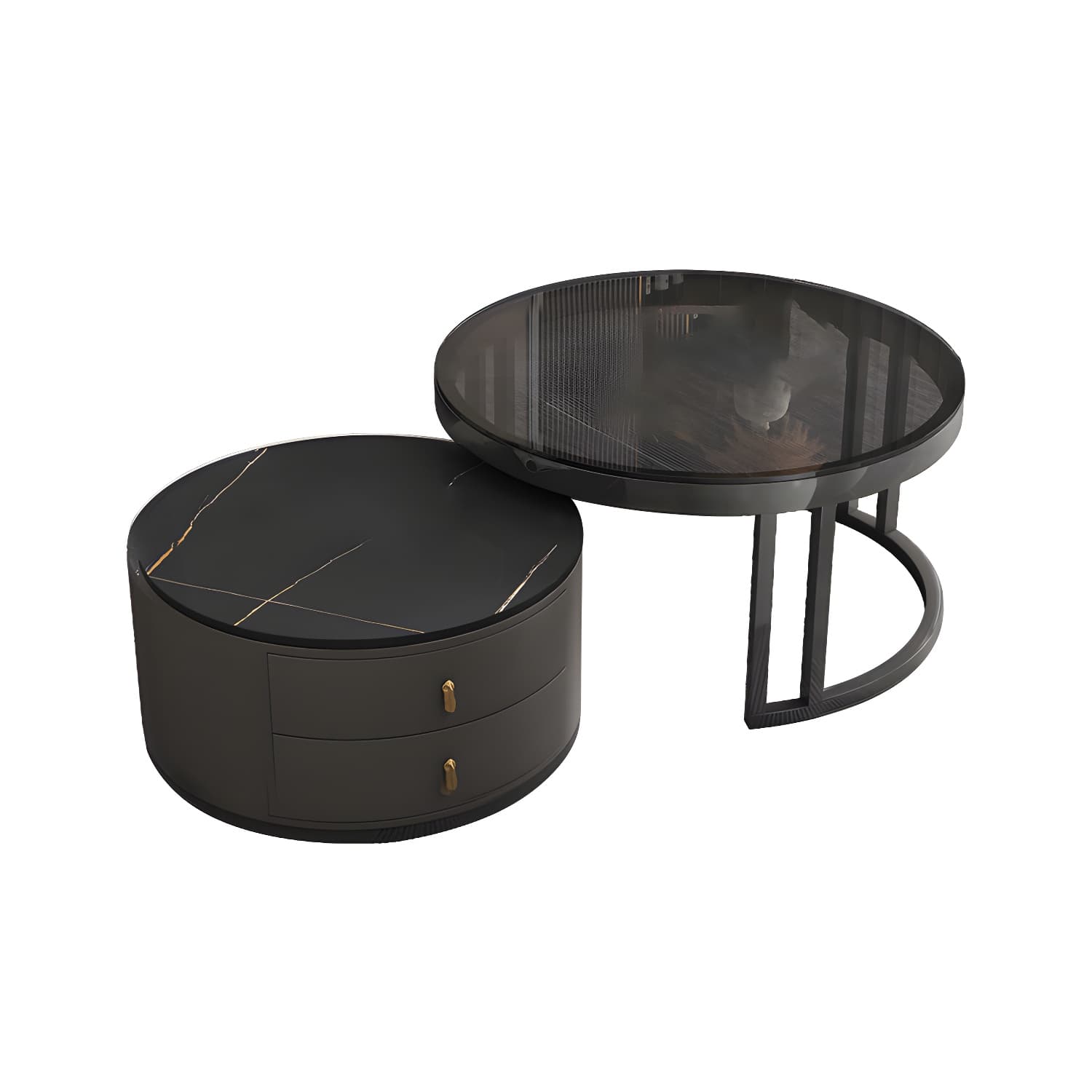 Round Tropical Coffee Table Storage 2 Nesting Coffee Table Set