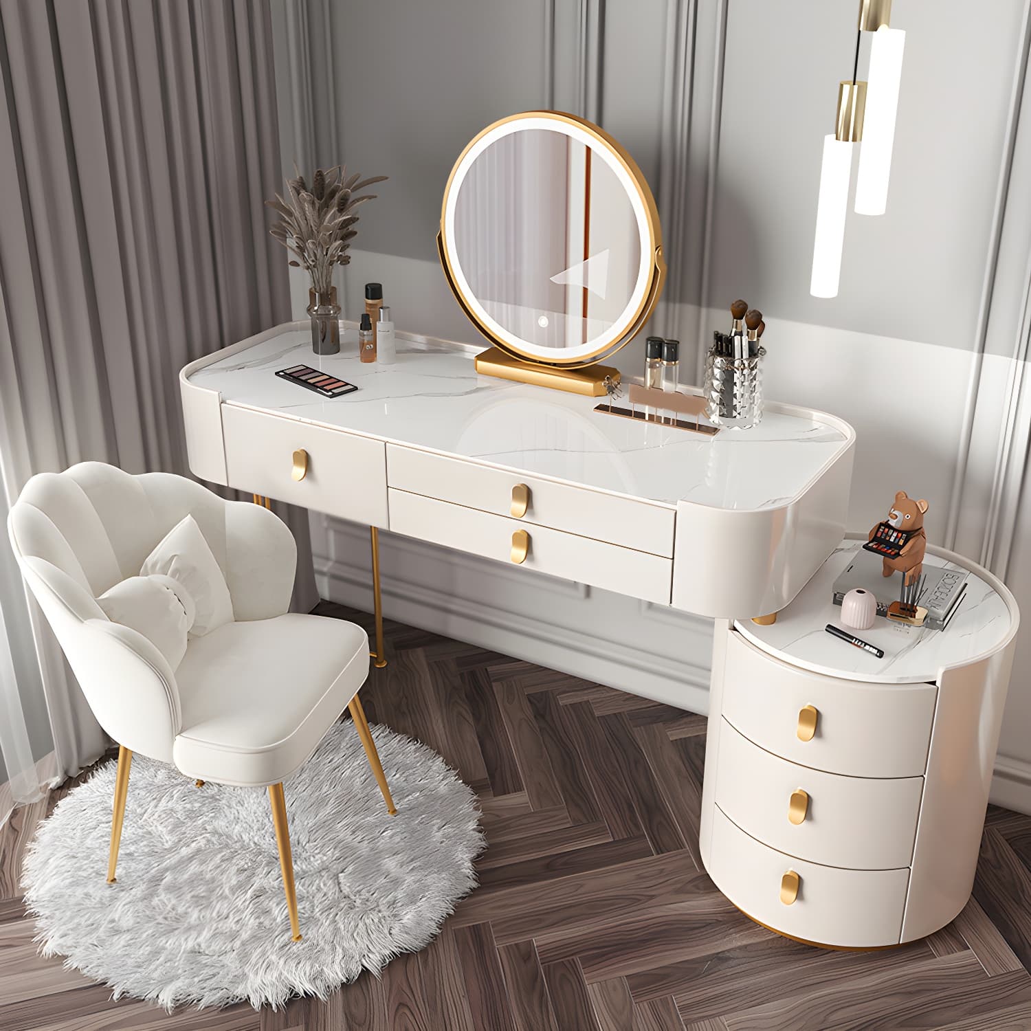 Lighted Mirror Makeup Vanity Desk Storage Box Makeup Vanity Set with Drawer - image 4