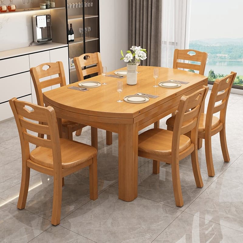 Oval Rubberwood Dining Table Set, Seats 6, Copper/Natural Finish - image 3