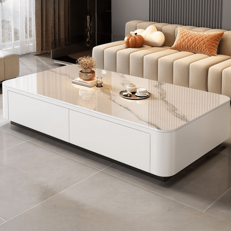 Contemporary Design Single Set Geometric Figure Rock Top Board Game Coffee Table with Block Base in Gray/Chalk and 2 Drawers - image 4