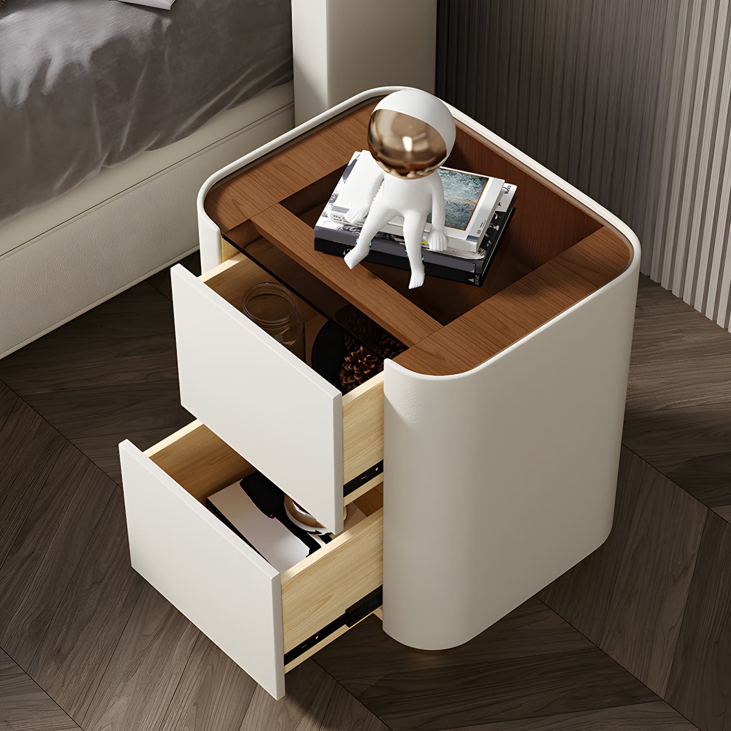 Wooden Nightstand with Tempered Glass 21.65" Tall 2 - Drawer Nightstand - image 10