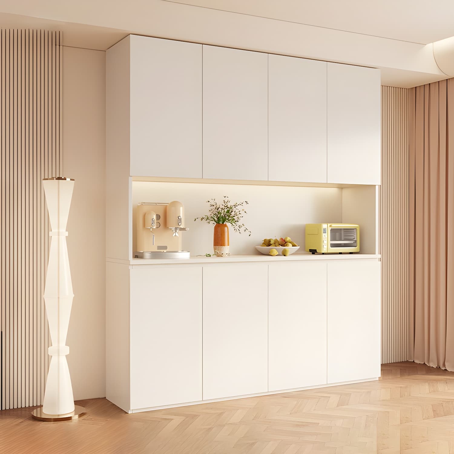 Modern Wood Buffet Cabinet with Open Storage and Cabinets Included - image 4