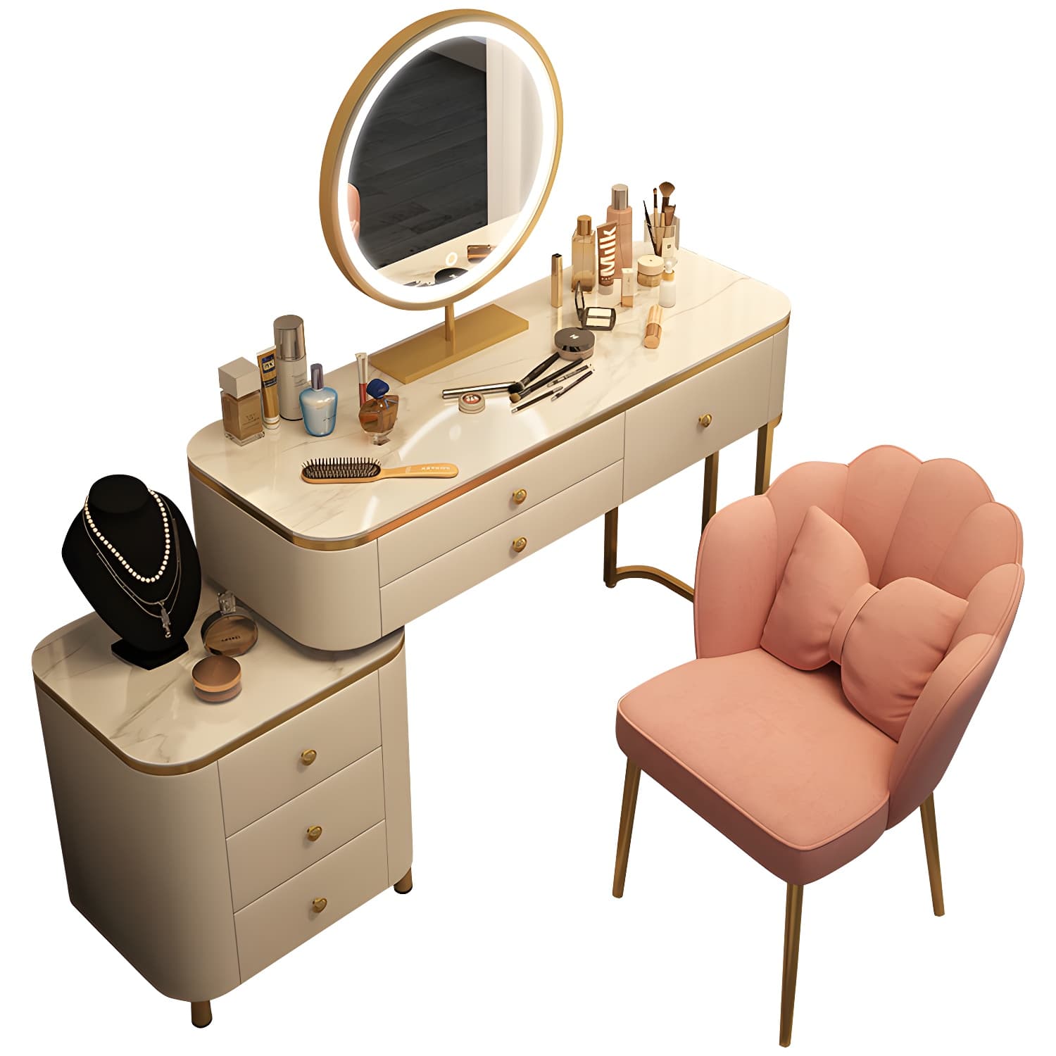Scandinavian Wooden Vanity Desk in White Modern with Drawers Dressing Table - image 7