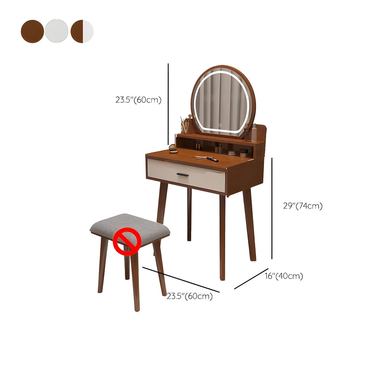 Traditional Bedroom With Drawer Solid Wood Lighted Mirror Make-up Vanity - image 18