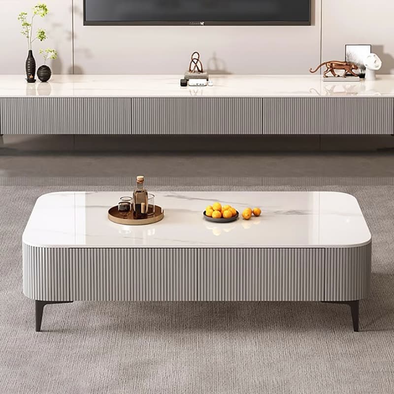 Mission Style Single Oblong Stone Coffee Table with 4 Legs for Home - image 3