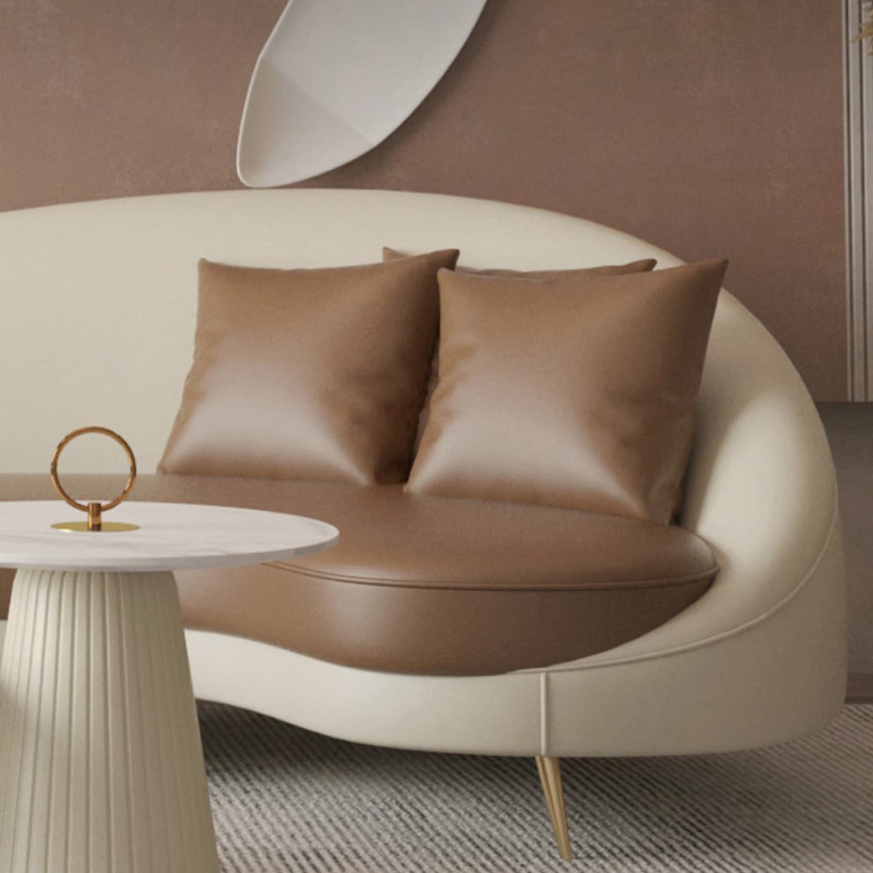 Faux Leather Curved Sofa Contemporary Sloped Arm Sofa for Living Room - image 25