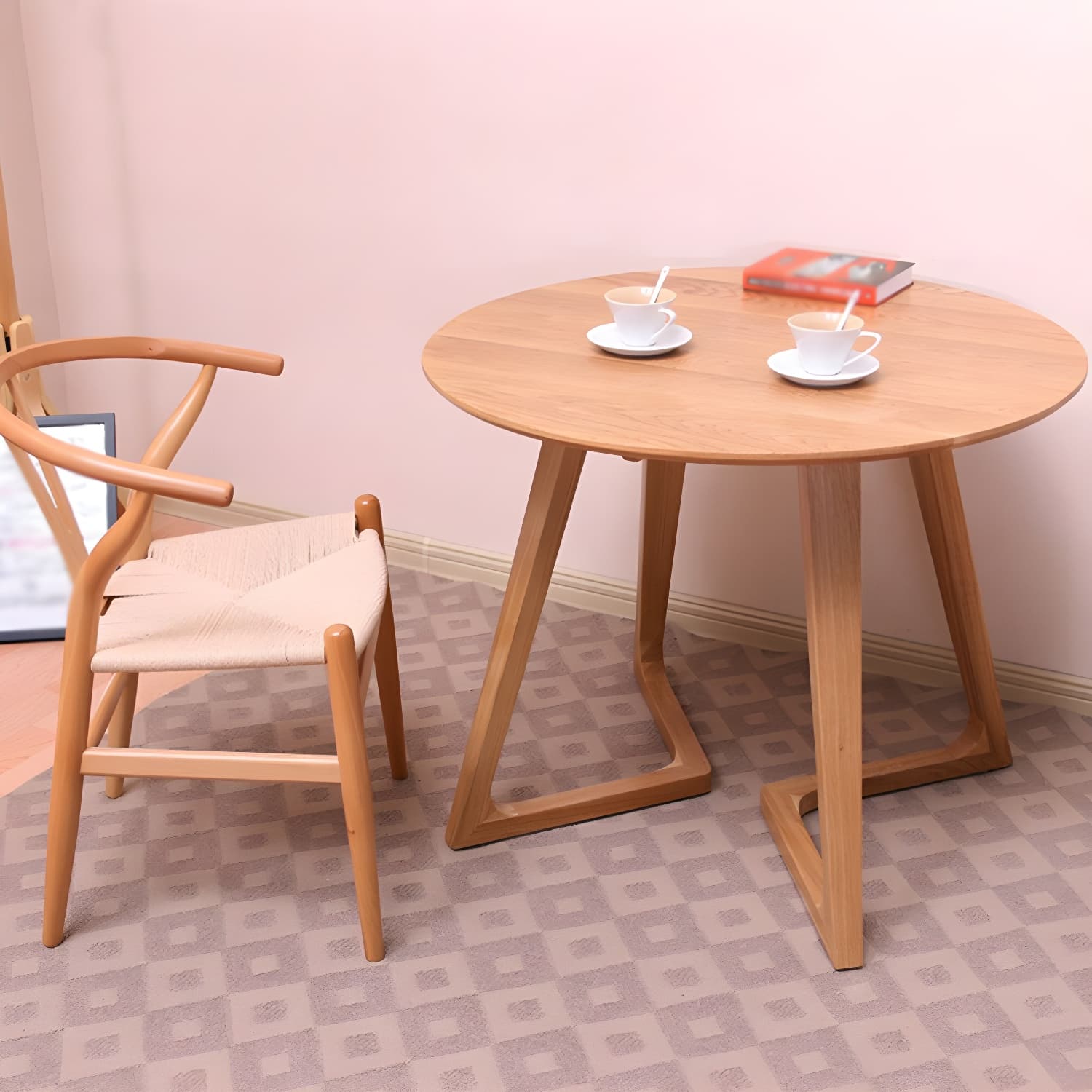 Double Pedestal Oak Solid Wood Dinette Table Modern Style Dining Table - image 3
