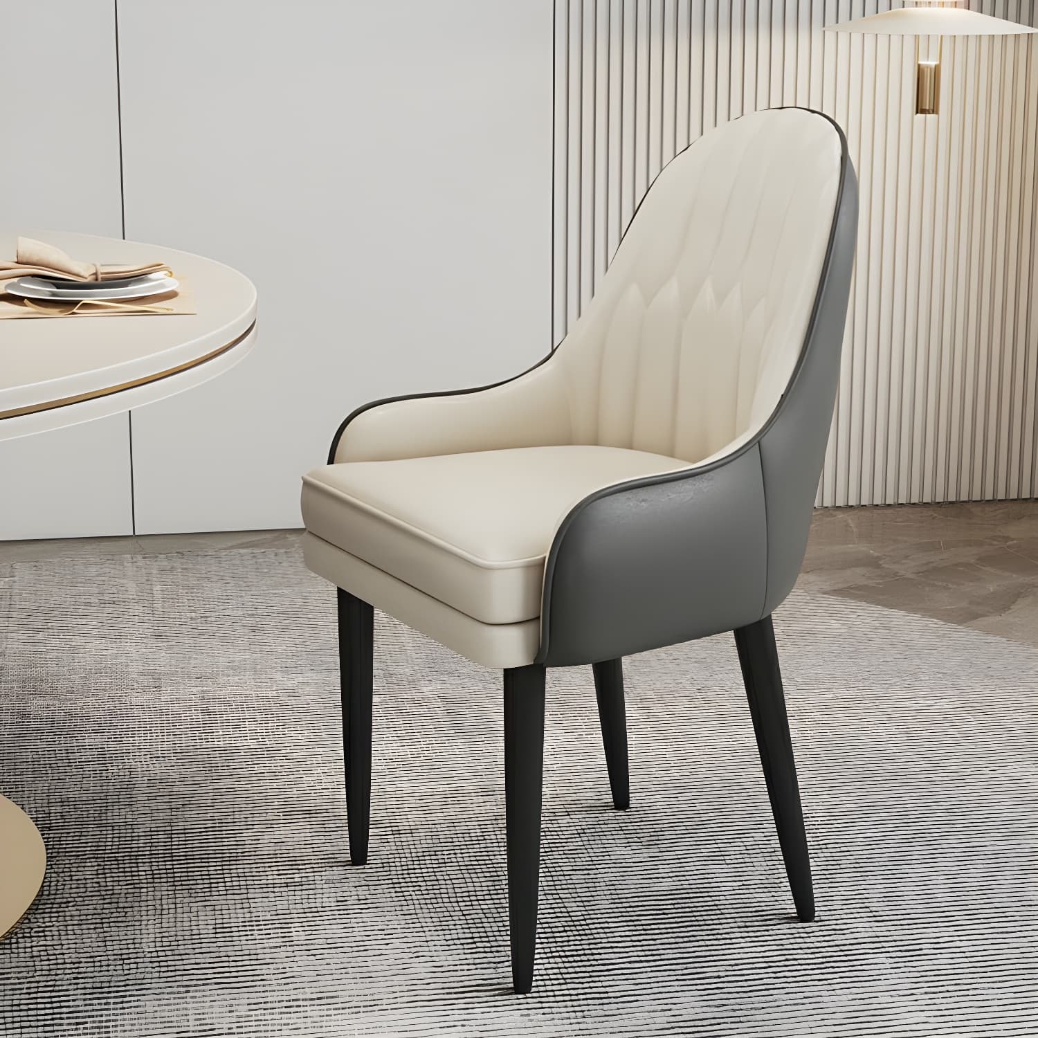 Glam Arm Chair with Upholstered Faux Leather, Solid Back, and Metal Legs