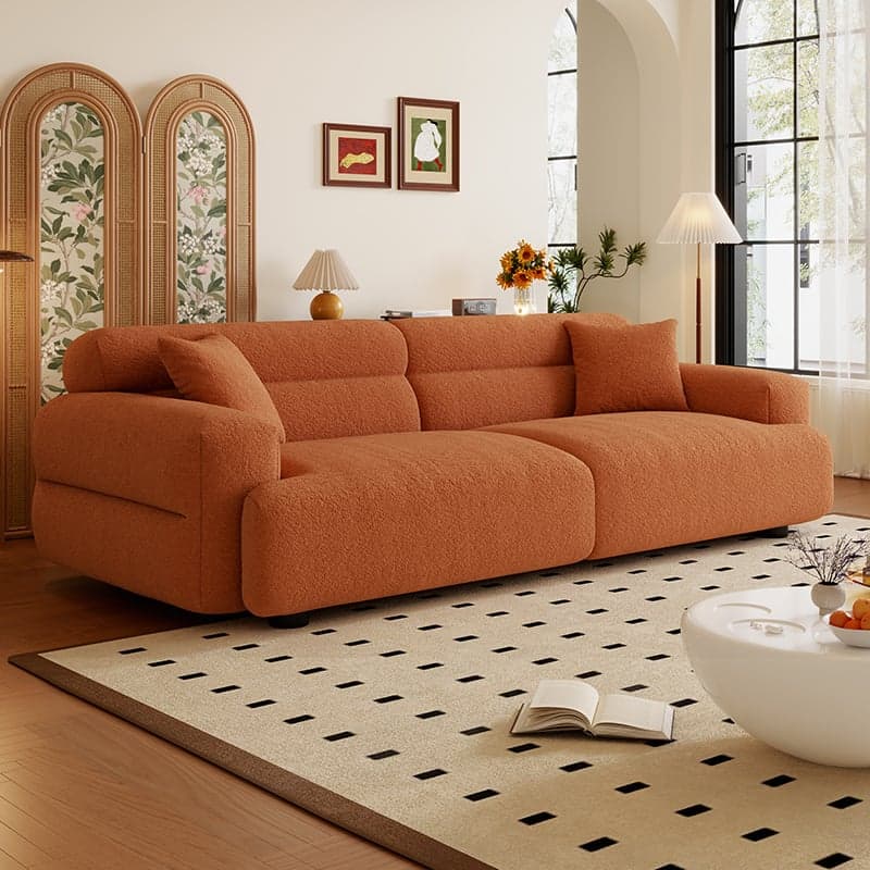 Modern Solid Color Tear Resistant Standard Sofa in Light Gray/White/Citrus Color with 4-seater/Seats 5/3-seater and 2 Pillows