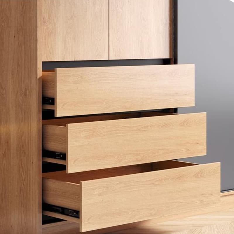 3-Drawer 0-Cabinet Natural Wood Wardrobe Armoire with 3 Clothing Rods - image 9