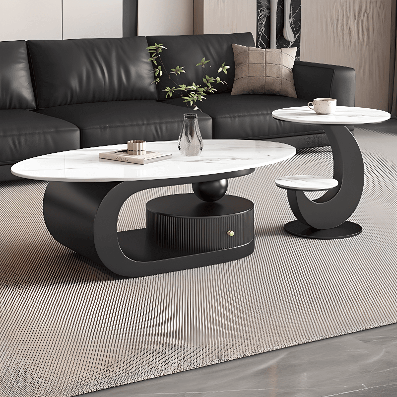 Elliptical Nesting Board Game Coffee Table with 1 Shelf for Small Spaces - image 4
