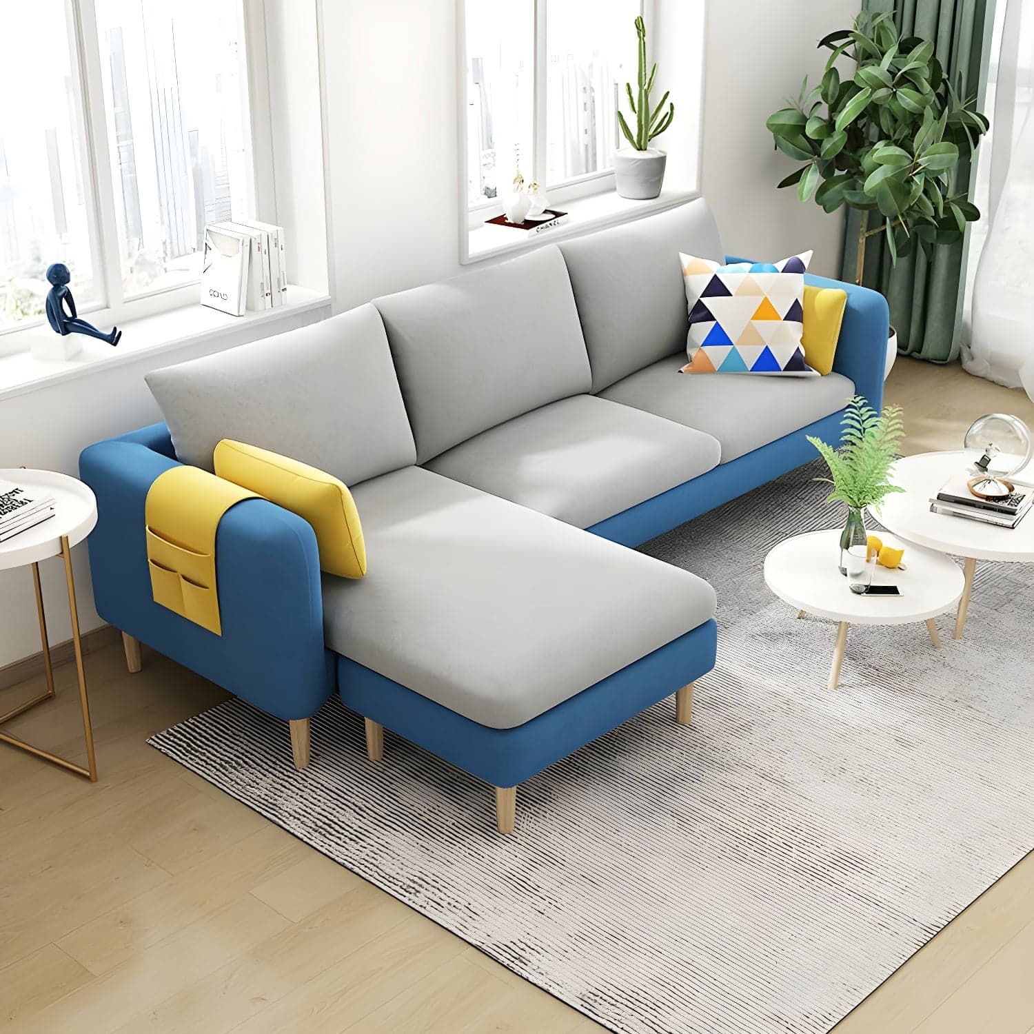 79.5" W L-Shaped Sectional Sofa with Square Arm and Bolster Pillows - image 4