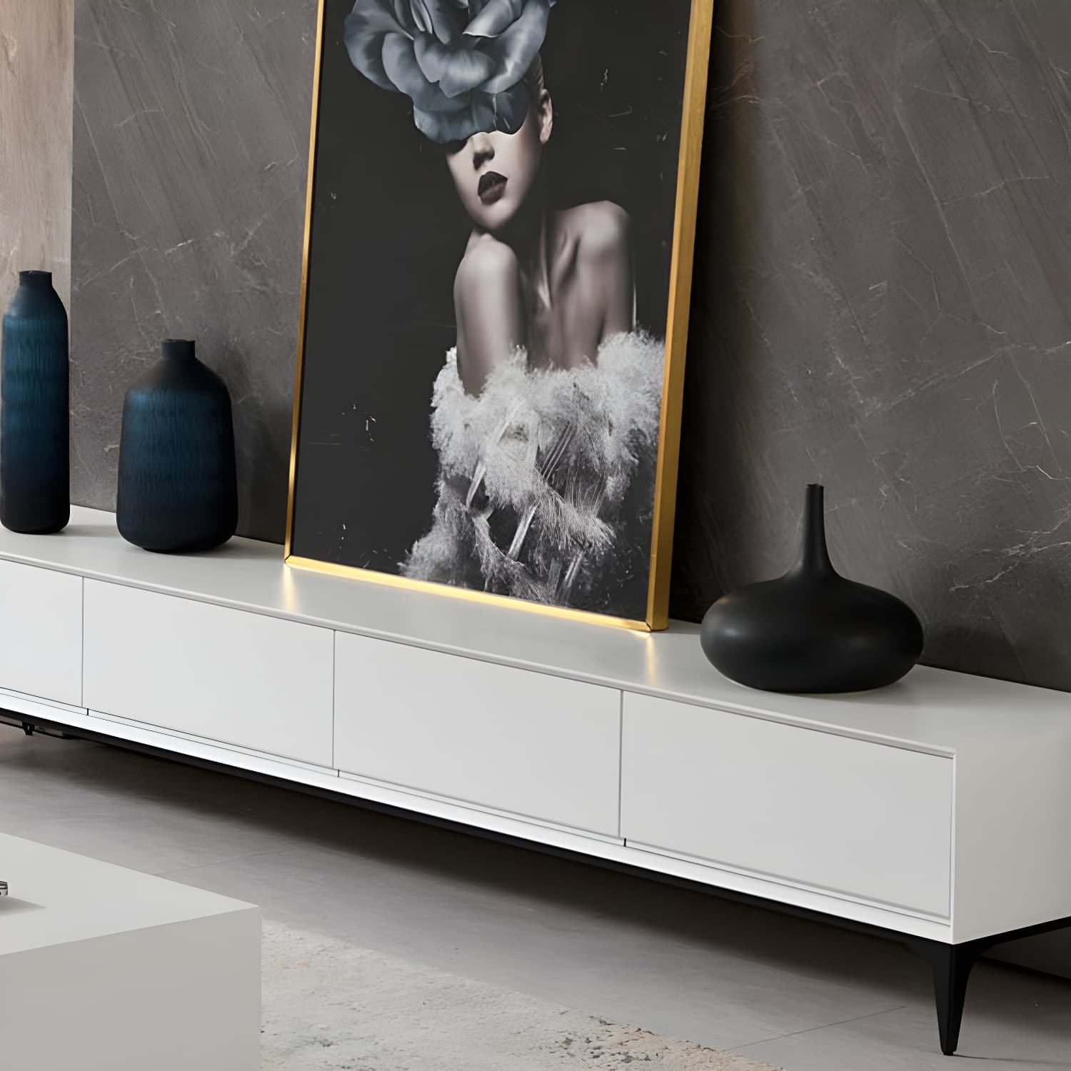 Contemporary Media Console 3/4 Drawers Media Console TV Stand - image 7