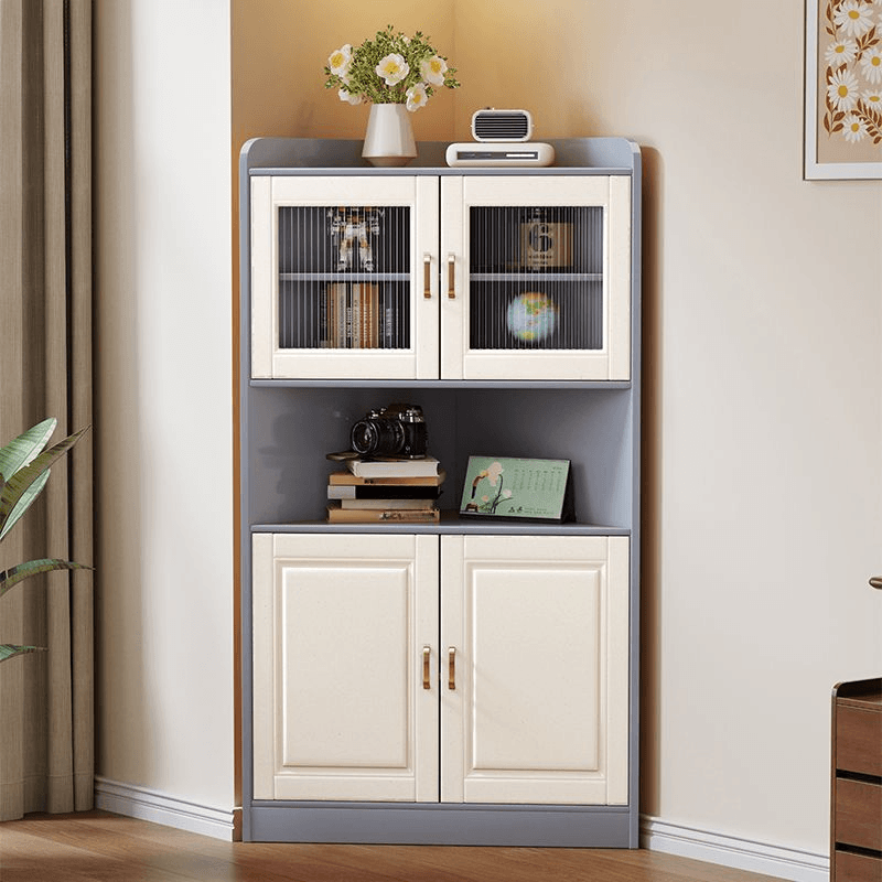 Independent Corner Utility Storage Cabinet in Cocoa/Gray/White with Grip Bars, 2 Exterior Shelves and 2 Cabinets/1 Cabinet in a Trendy Style, Glass-panel Door Included/Not Included