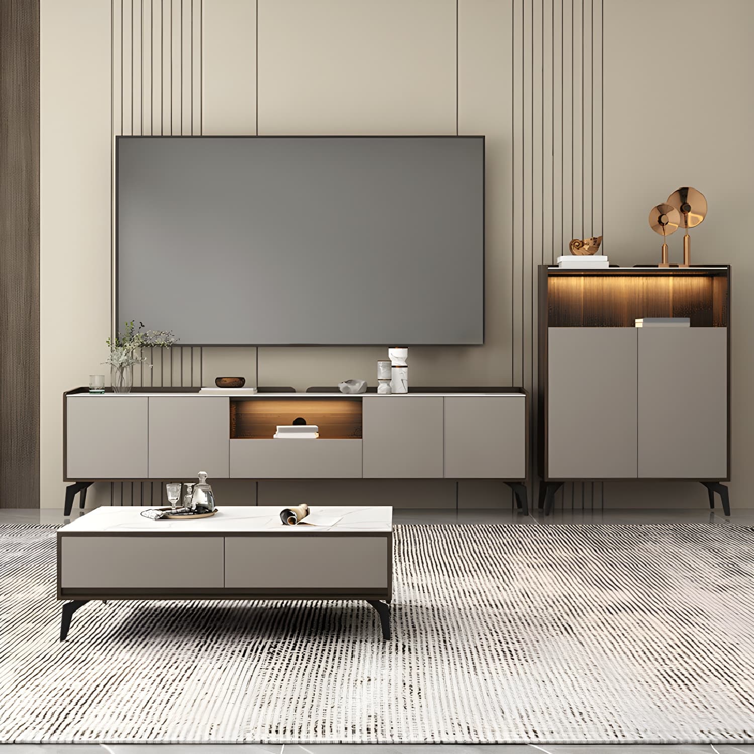 Stone Media Console TV Stand Modern TV Stand Console with Drawer