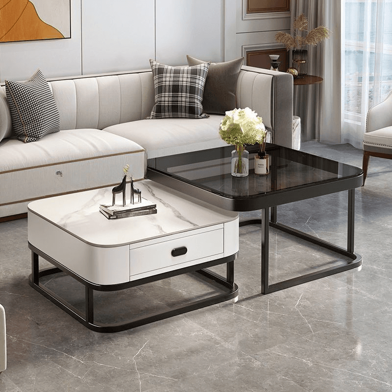 Square Double Nesting Accent Table with Framework Base for Home