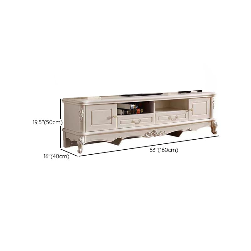 White Wood TV Stand with Drawers and Cabinets featuring Cable Management - image 13