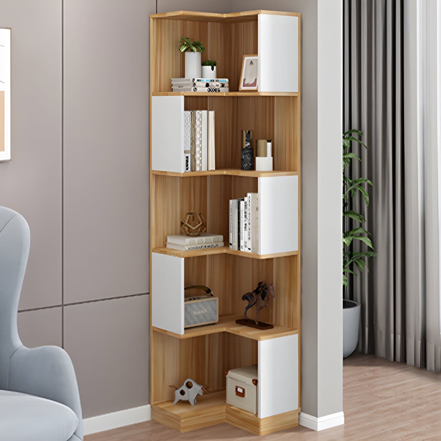 Contemporary Corner Standard with Shelves Manufactured Wood Accent Chest - image 3