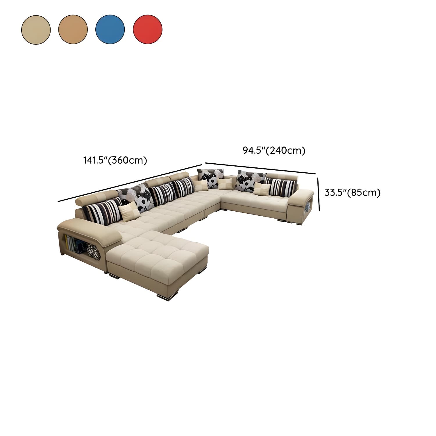 Modern Wooden U-Shape Reversible Modular Corner Sectional Set with Storage and Ottoman - image 21