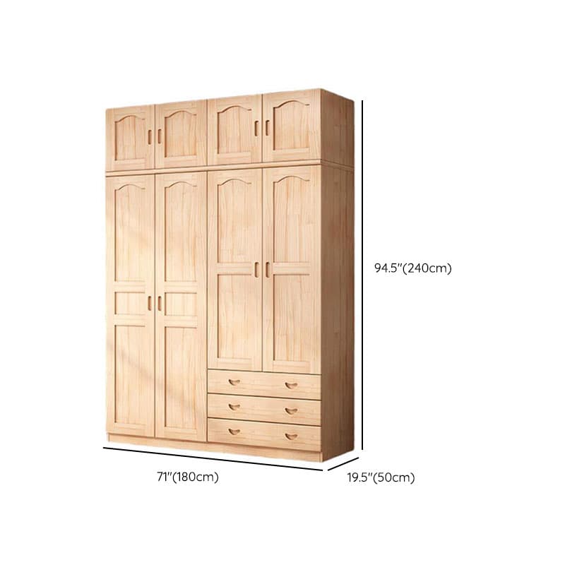 Natural Finish Minimalist Pine Wood Cabinet Armoire with 3-Drawer, Interior Shelves, and Clothing Rod - image 15
