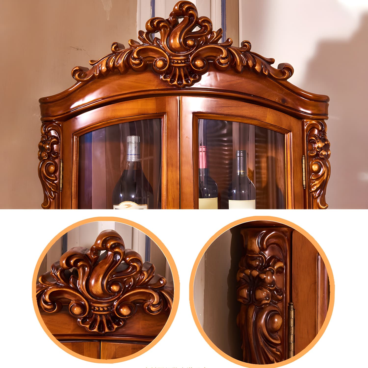 Victorian Solid Wood Triangle Accent Cabinet Glass Paned Cabriole Legs - image 9