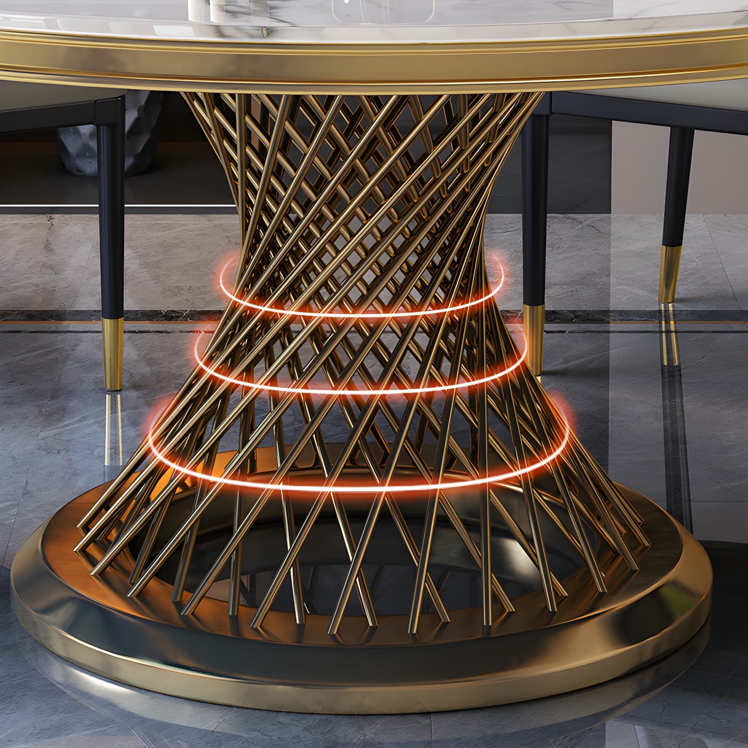 Glam Round Marble Dining Set with Gold Metal Pedestal Base - Fixed Table in White - image 9
