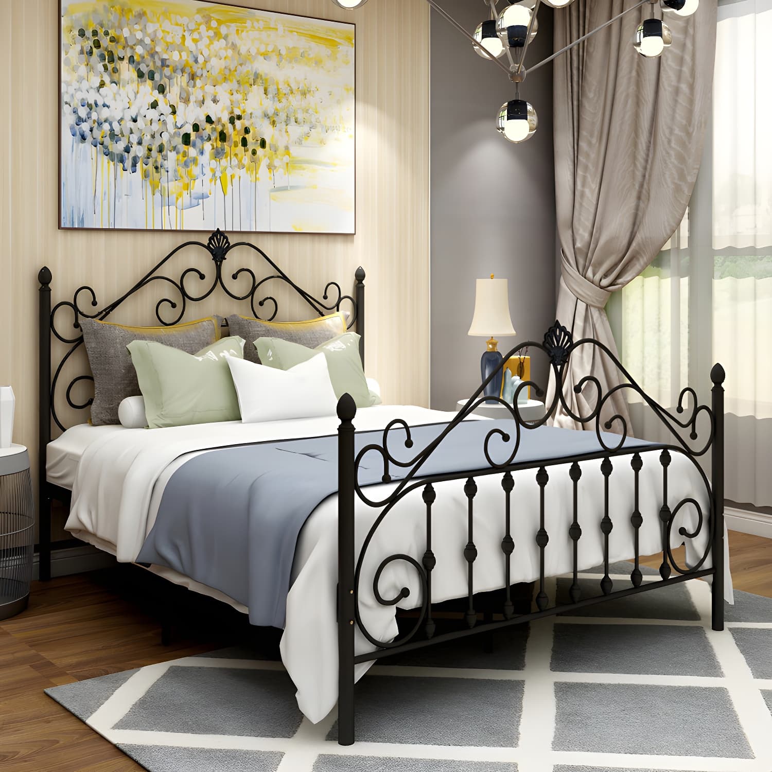 Glam Style Metal Iron Material with Headboard Gold/black/white Bed - image 4