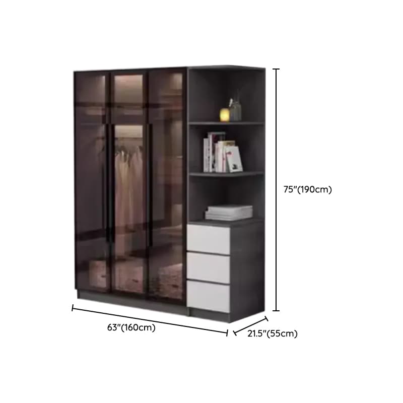 Charcoal Modish Timber Self-supporting Cabinet Armoire with Soft Close Drawer and Door, Hanging Rod - image 21