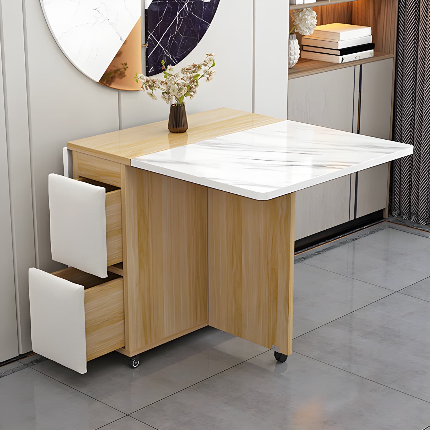5-Piece Modern Wood Dining Set with Rectangle Table and White Backless Stools - image 10