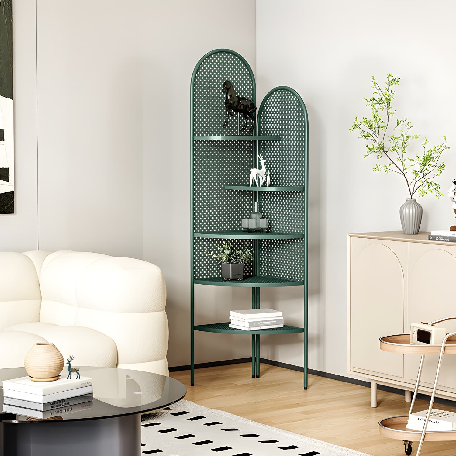 Corner Modern Accent Chest with Metal Countertop and Open Shelves, Water Resistant - image 16