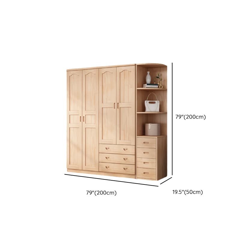 Modish Natural Color Reclaimed Wood Wardrobe Armoire with Soft Close Drawer, Soft Close Door - image 26