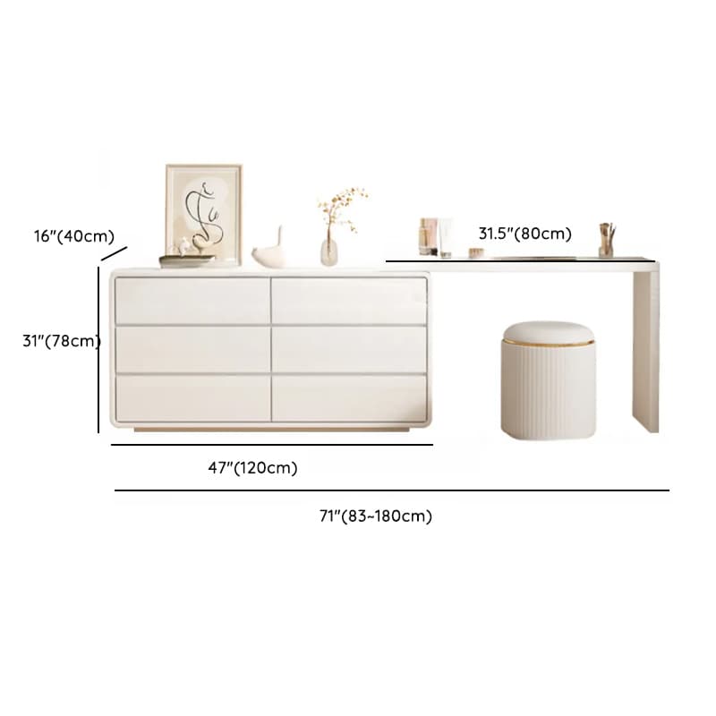 Large White/Transparent Vanity Set with 6 Drawers, Polymer/Lumber Frame, Lighted Mirror, and Scalable Chair - image 9