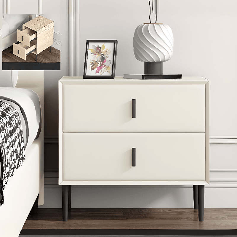 Art Deco Pleather Countertop 2 Drawer Nightstand with Leg - image 9