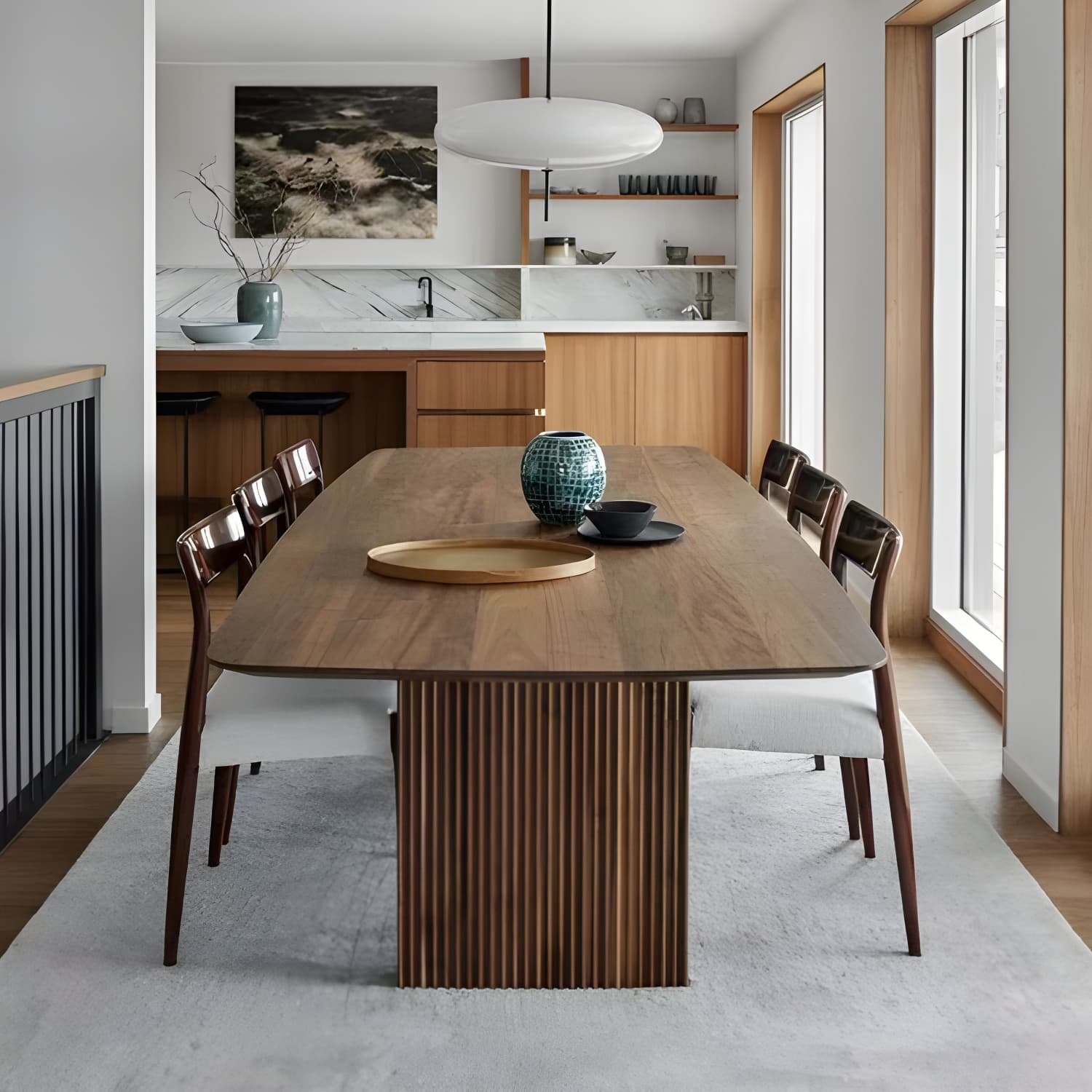 Pine Solid Wood Dining Site Table Modern Rectangle Double Pedestal Dining Table - image 6
