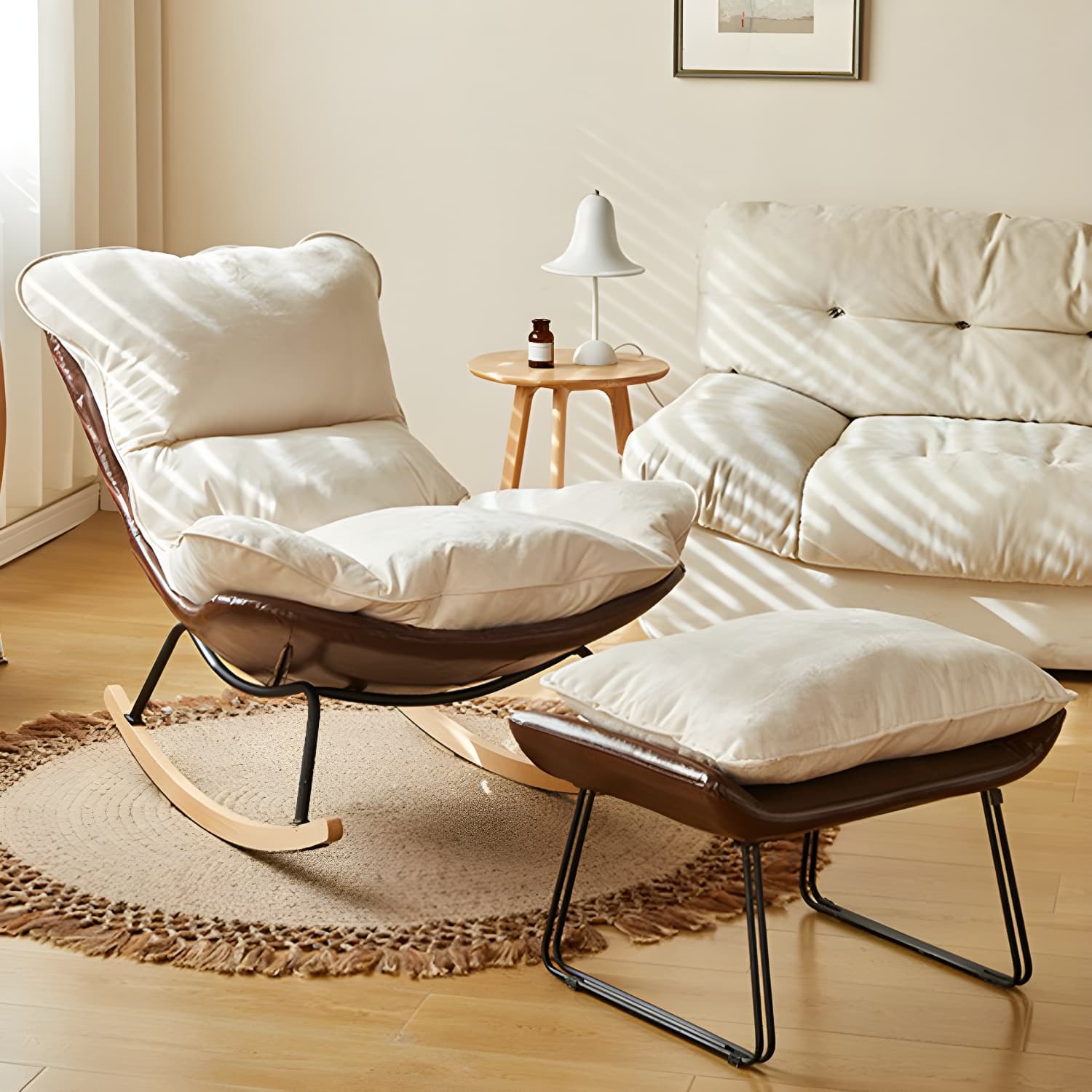 Stylish and Comfortable Modern Upholstered Rocking Chair with Natural Wood Legs - image 10