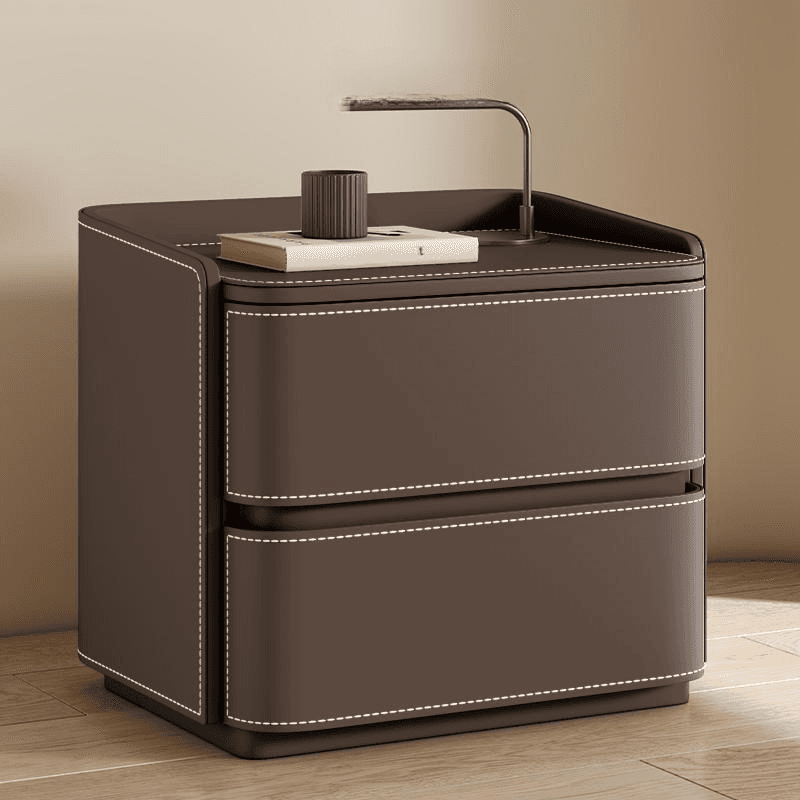 Modish Nightstand With Drawer Organization Featuring 2 Drawers and Pleather Countertop