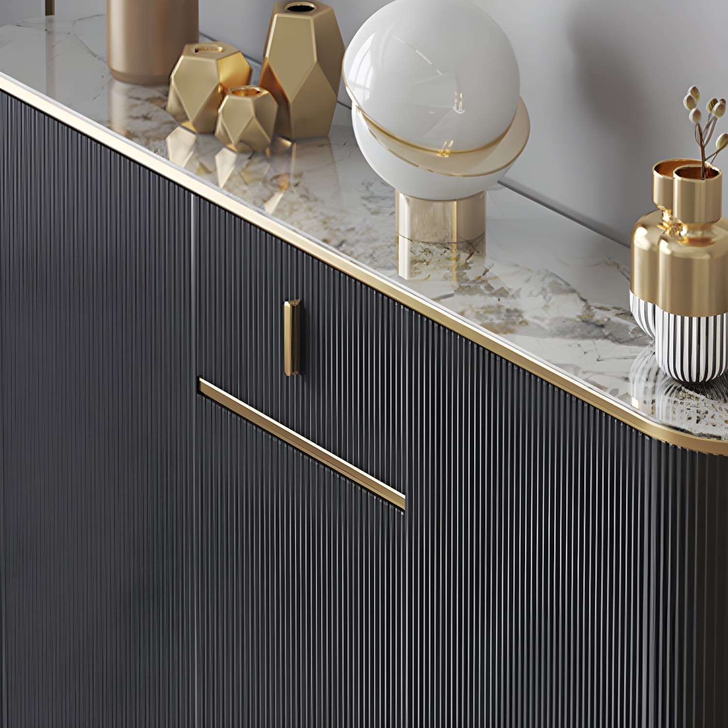 Glam Style Stone Top Sideboard Engineered Wood Side Board for Living Room - image 10