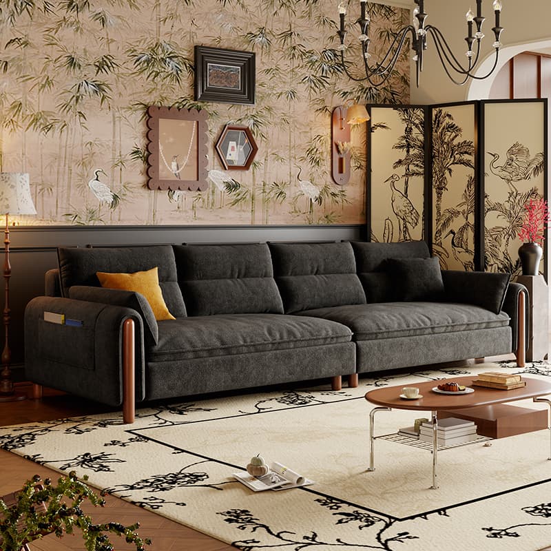 Antique Straight Sofa Chaise for 6, Horizontal Orientation with Round Arm
