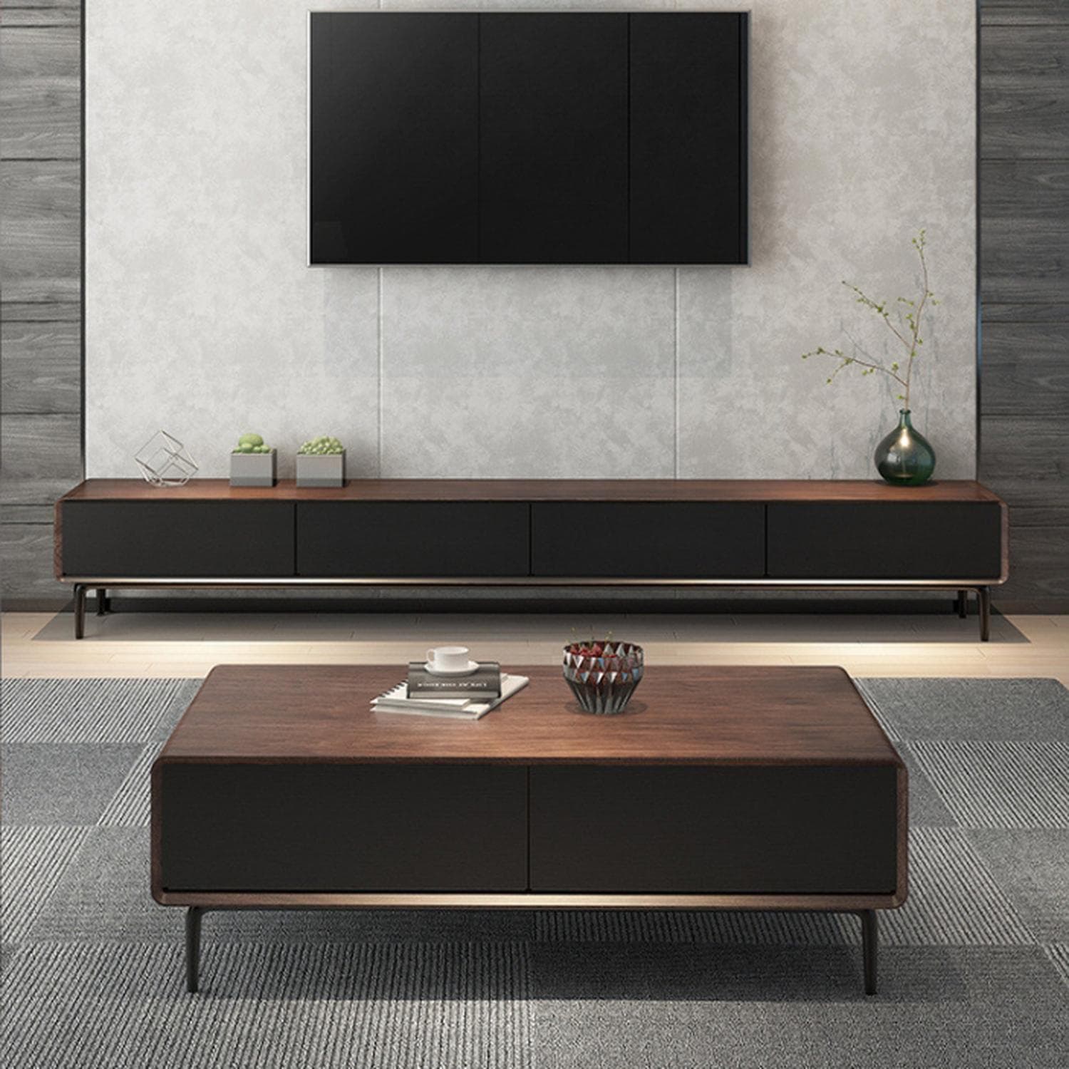 Modern Wood TV Stand with Drawers and Cable Management, Low Height, with Legs - image 13