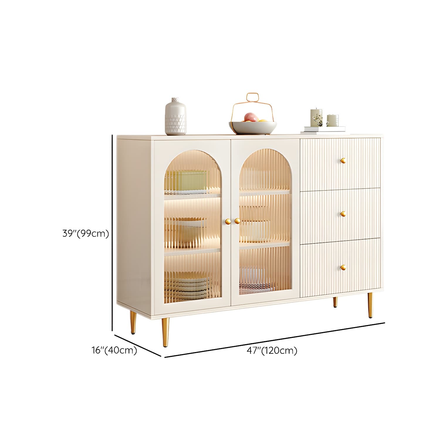 Glam White Wood Sideboard Credenza with Glass Doors and Adjustable Shelves - image 19