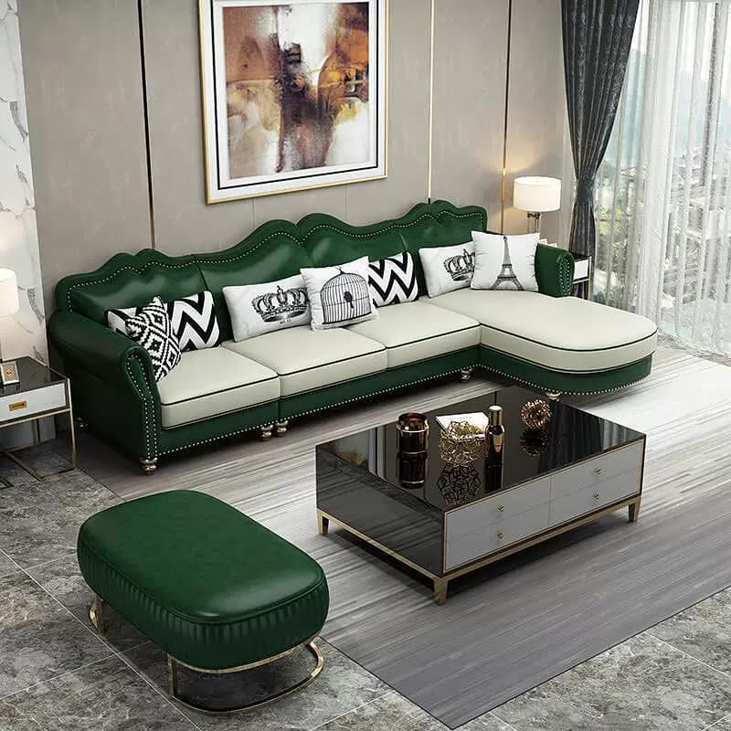 Glam Eco-Leather Flared Arm Sectional Sofa in Large Size with Nailhead Trim - image 8