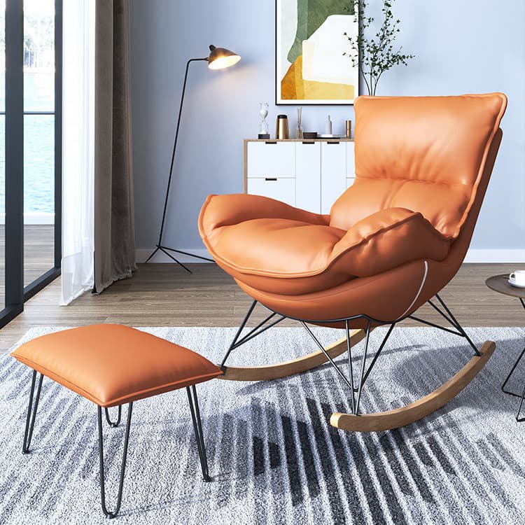 Modern Water Proof Cerulean/Dove Grey/Olive Green Upholstered Living Room Rocking Chair with Upholstered Footstool - image 10