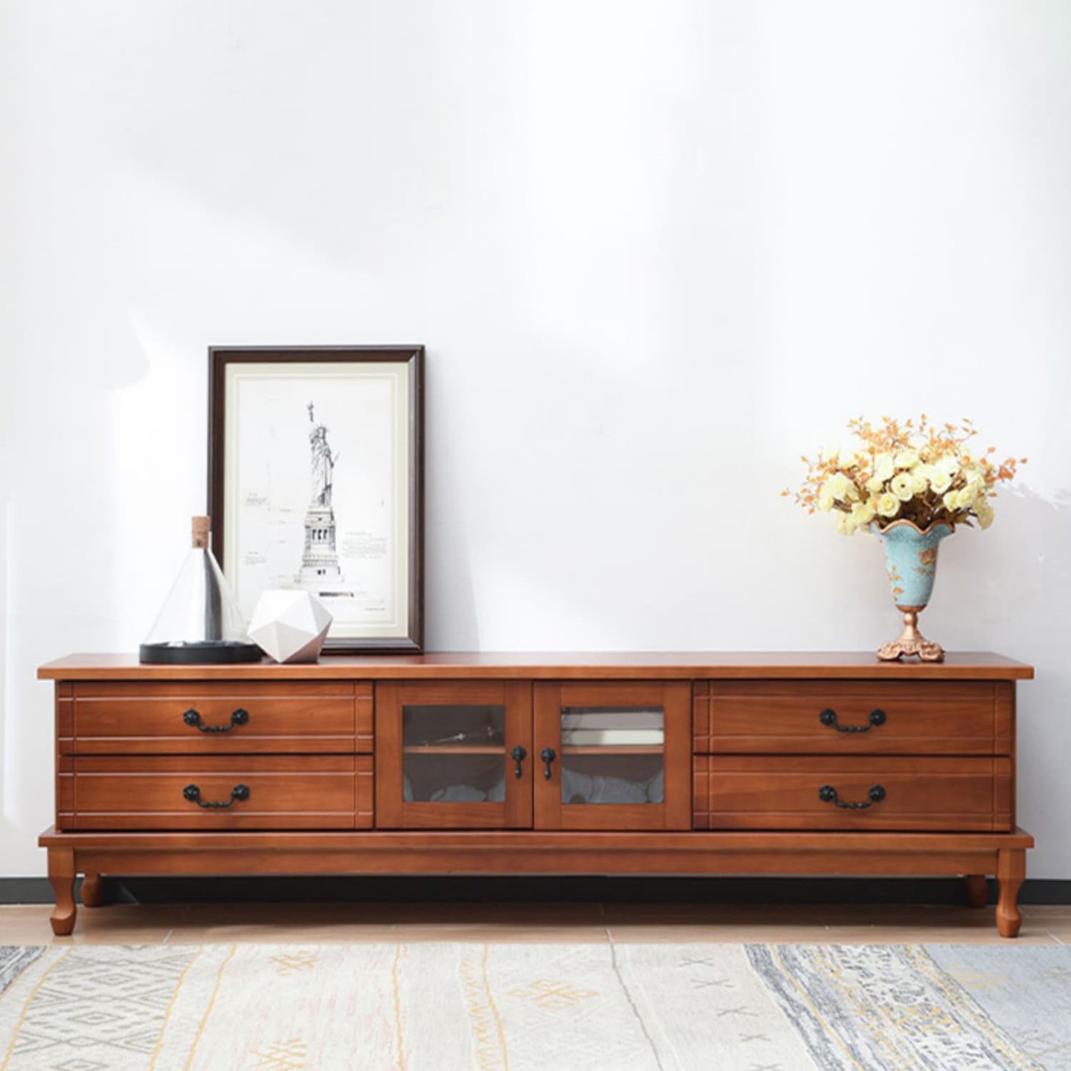 Traditional Solid Wood TV Stand 4-Drawer 19.7" H TV Console with Cabinet - image 15