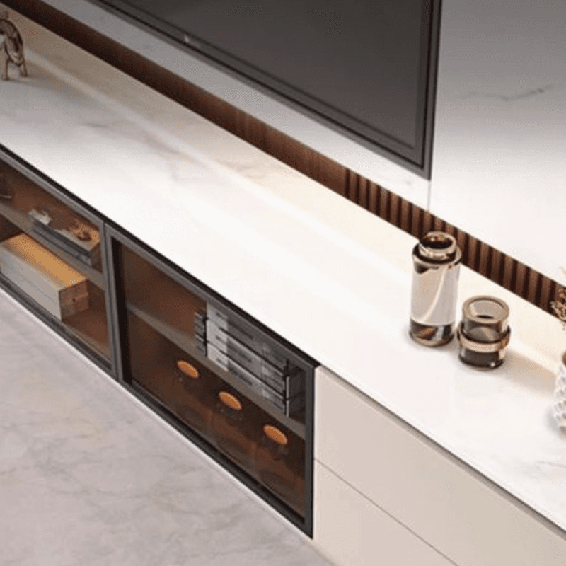 2-Cabinet & 4 Drawers Trendy Sintered Stone TV Stand with Shelf & Cable Management - image 6