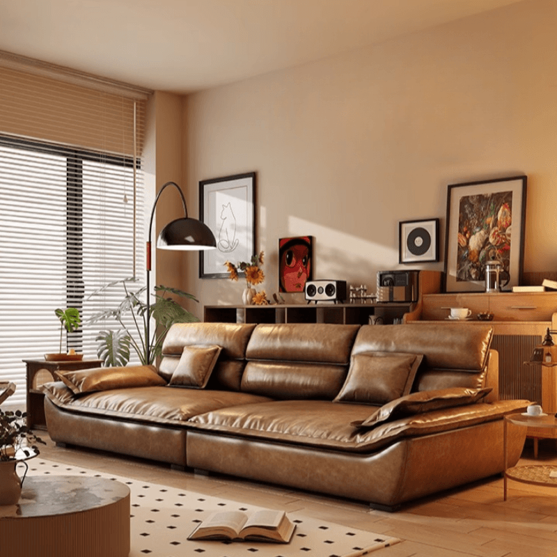 Drawing Room Standard Sofa in Mocha Pu Leather