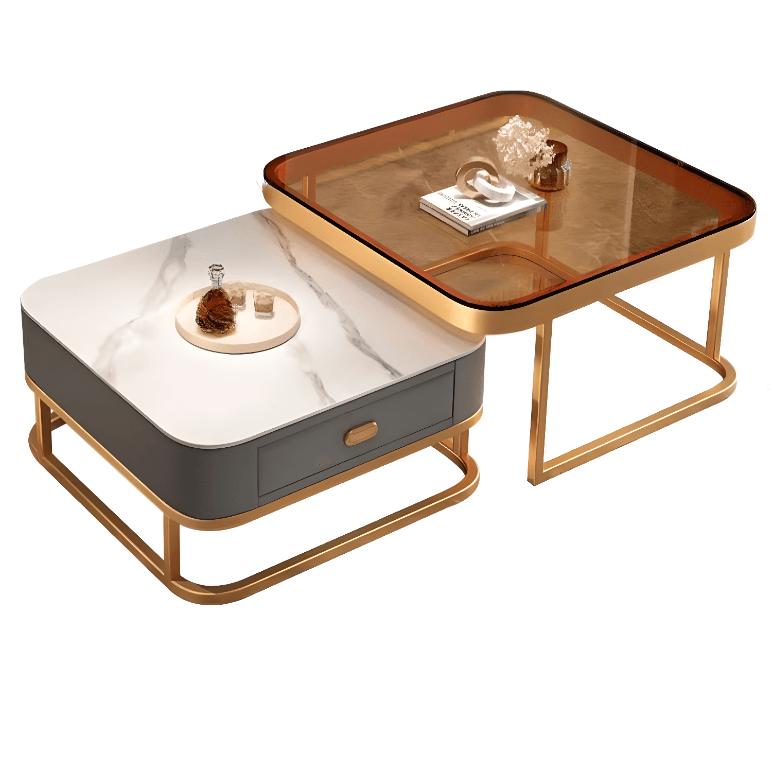 Foyer Use Glam Style Square Structure Double Nesting Coffee Table - image 8